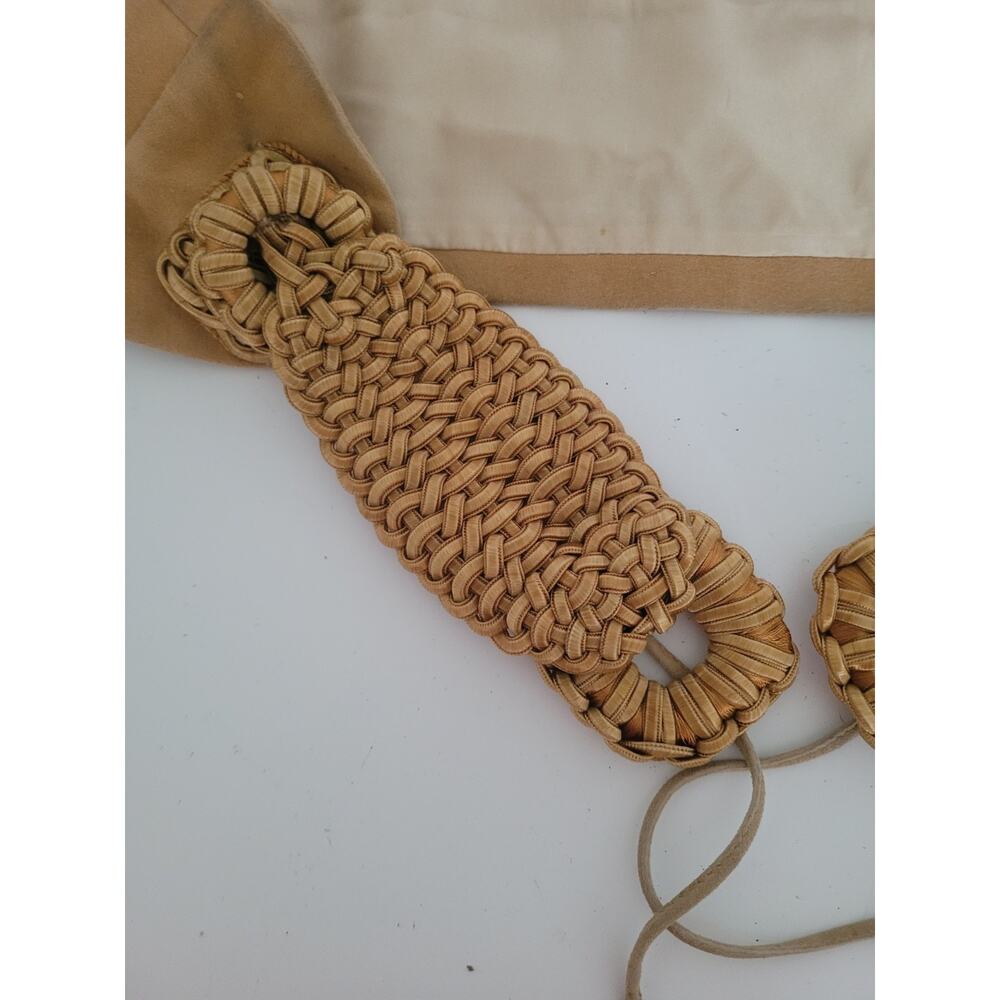 Loewe Vintage Reindeer Leather Silk Belt Braided Wide Tie Size 40 Fit 36 Tan Bei - Picture 3 of 11